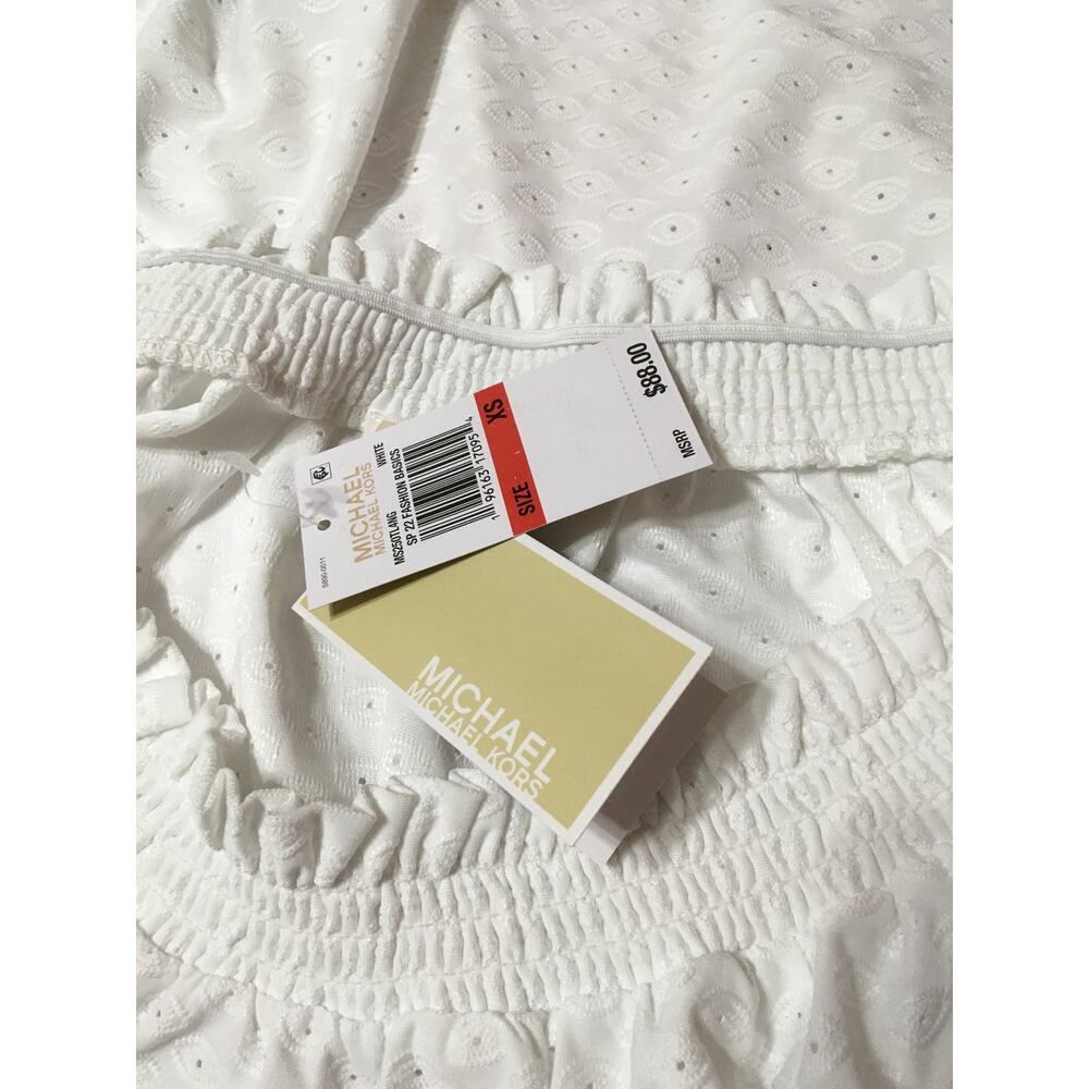 NWT Michael Kors Fashion Basics XS White Gathered Off The Shoulder Eyelet Top - Picture 7 of 9